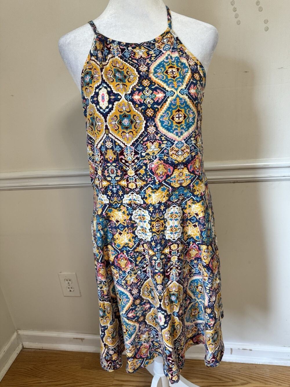 Mossimo Supply Co Women’s Sleeveless Halter Sundress Multicolor Print Size L